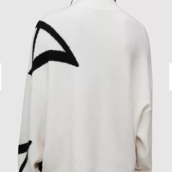 AllSaints A Star Sweater Black White Mock Neck Chunky Oversized Boxy NWT S $269 - Picture 4 of 6